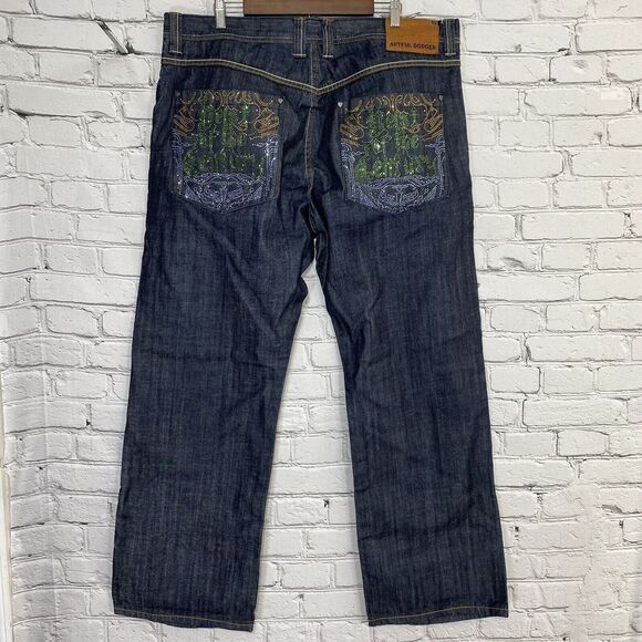Artful Dodger Heist Of The Century Jeans Size 42X33 Rhinestone Pockets Y2K Skate - Picture 1 of 16